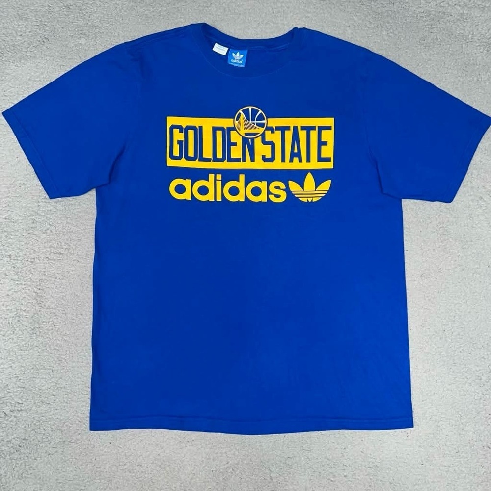 adidas Golden State Warriors T Shirt Men's Sz‎ L Blue Yellow Logo Basketball Tee